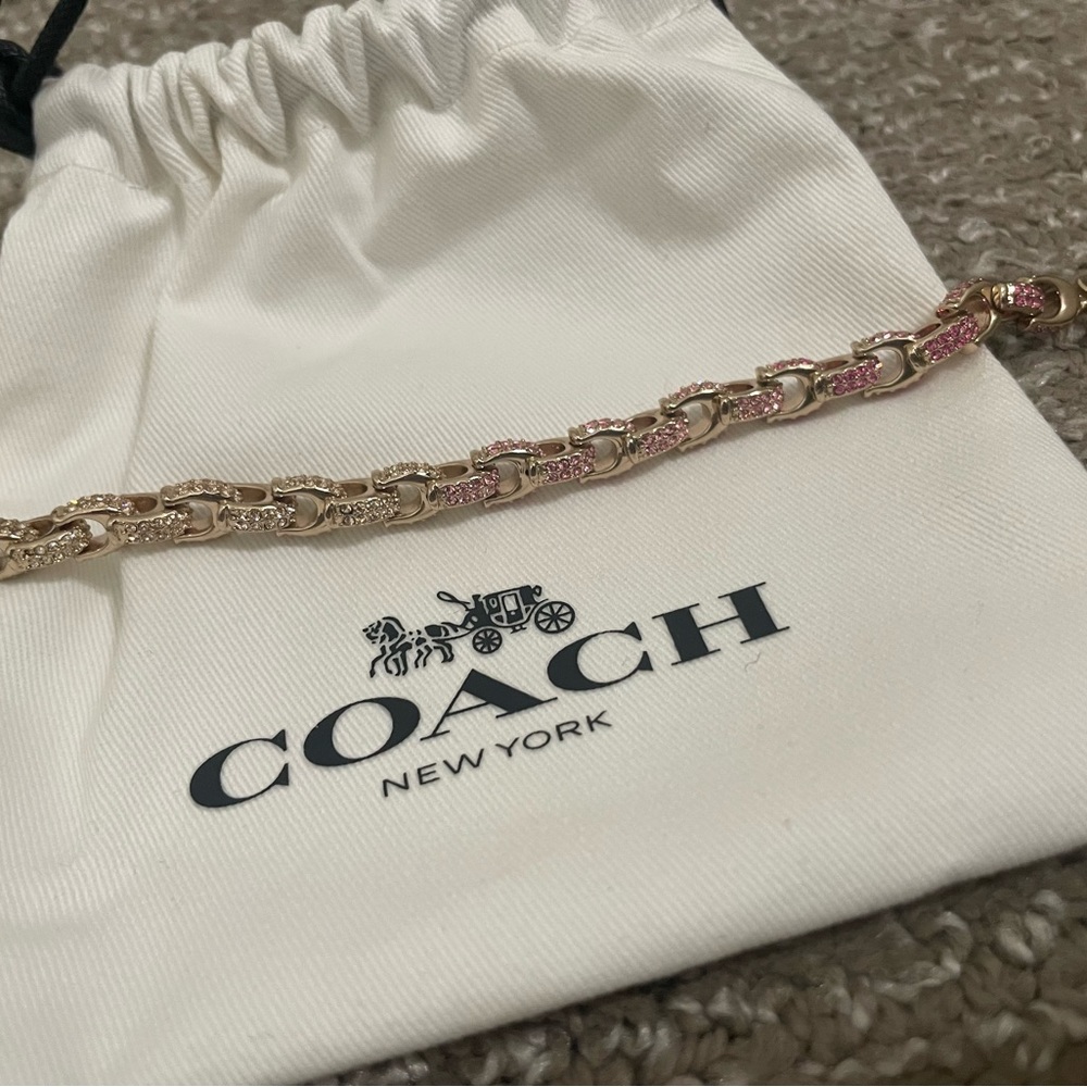Coach Gold & Pink Pave Link Bracelet